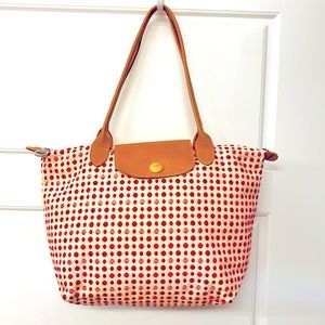 Longchamp Le Pliage Cotton Leather Bag Polka Dots